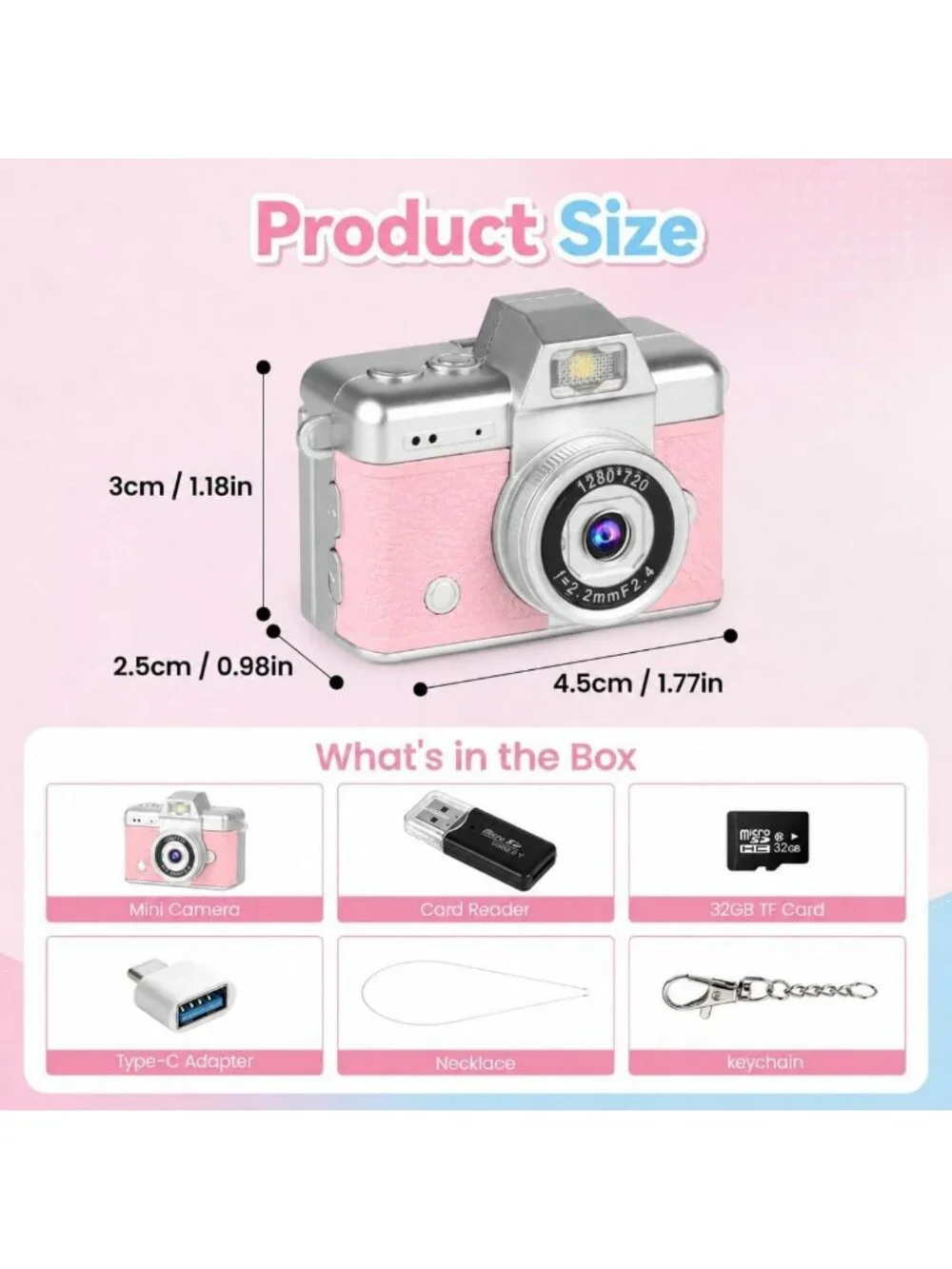 Compact Mini Flip Screen Digital Camera, 1080P Video, USB-C, Retro Pocket Size